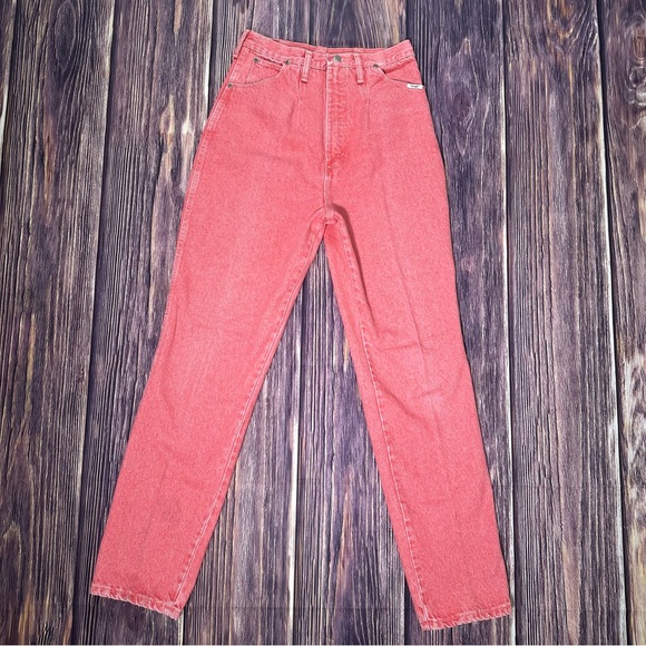 Women’s Vintage Salmon Pink Wrangle Bareback Western High Waisted Jeans Size 13 - Picture 2 of 7